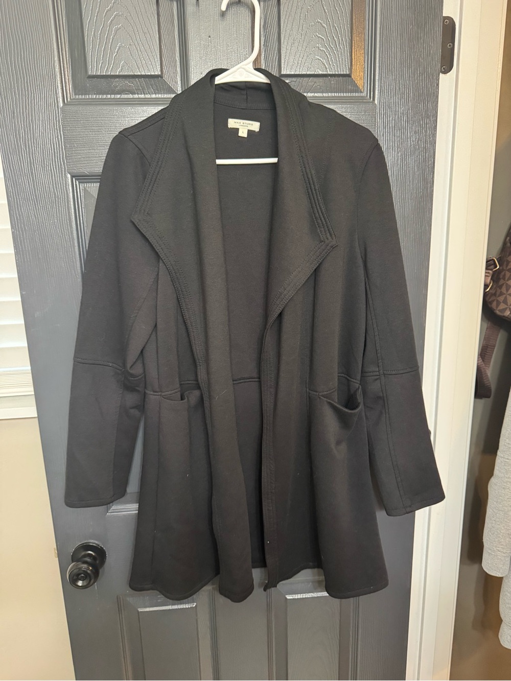 Max Studio Black Open-Front Trench Coatigan